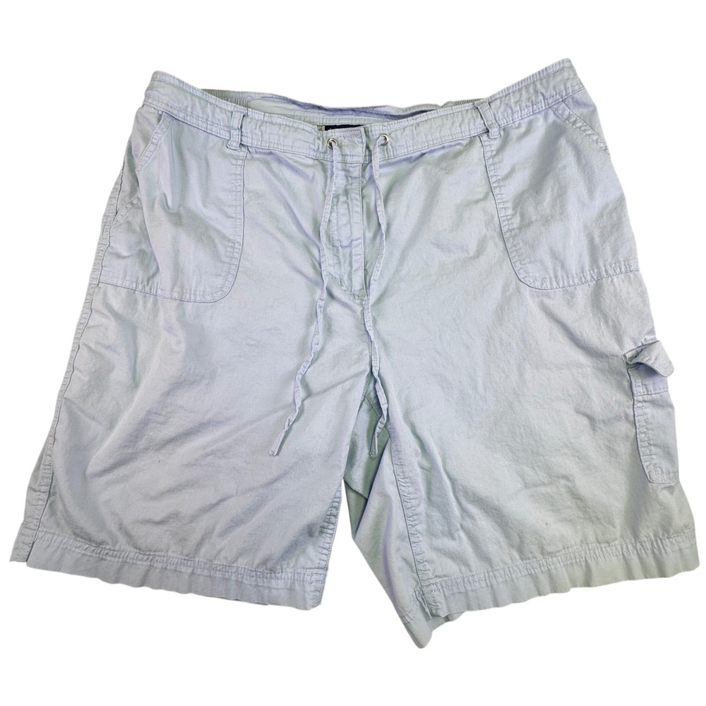 Karen Scott Light Blue Cargo Shorts Women's 16W Drawstring Elastic Waist Cotton